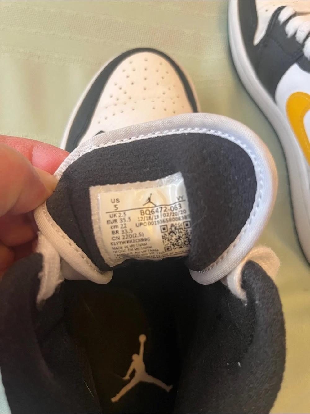 Nike Air Jordan 1 Mid White Black with Red & Yellow Swooshesi size 5 CM 22